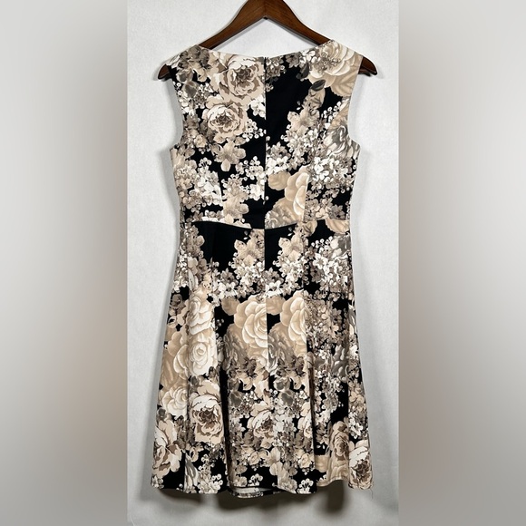 Dress Barn Black/Gray/Cream Floral Pattern Sleeveless A-line Dress - Picture 2 of 10